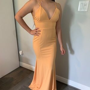 Yellow Long Dress with lace up back